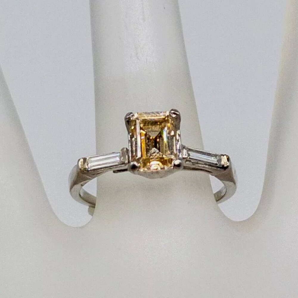 2ct VVS Womens Natural Champagne Emerald Cut Diamond Platinum Ring